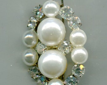 Middle Ages Renaisance Rhinestone hair clip with pearls silver 32 x 25 mm