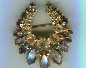 Medieval Renaissance rhinestone brooch gold + topaz 42 x 37 mm