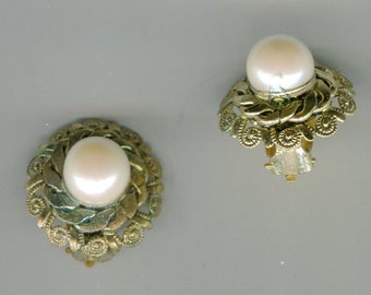 pinces d’oreilles renaissance médiévale en filigrane or + perles 21 mm