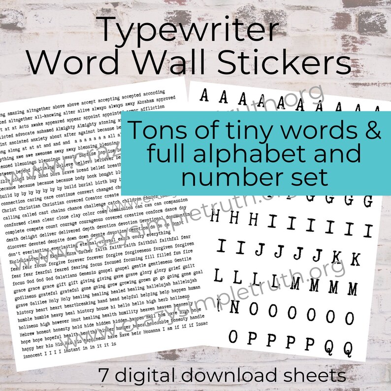 Typewriter Font Digital Word Art and Alphabet Letters for Etsy