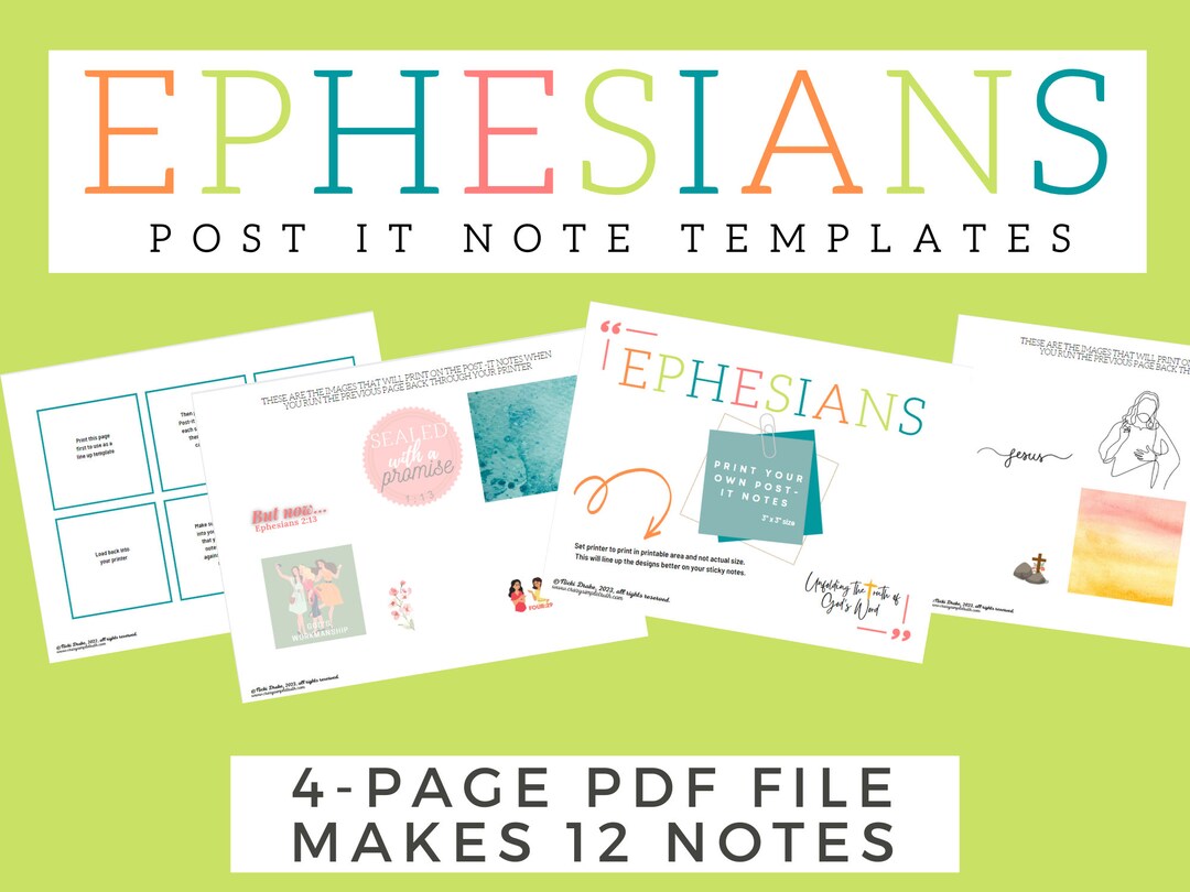 Ephesians Print Your Own Stickie Notes Templates-full COLOR- Digital ...