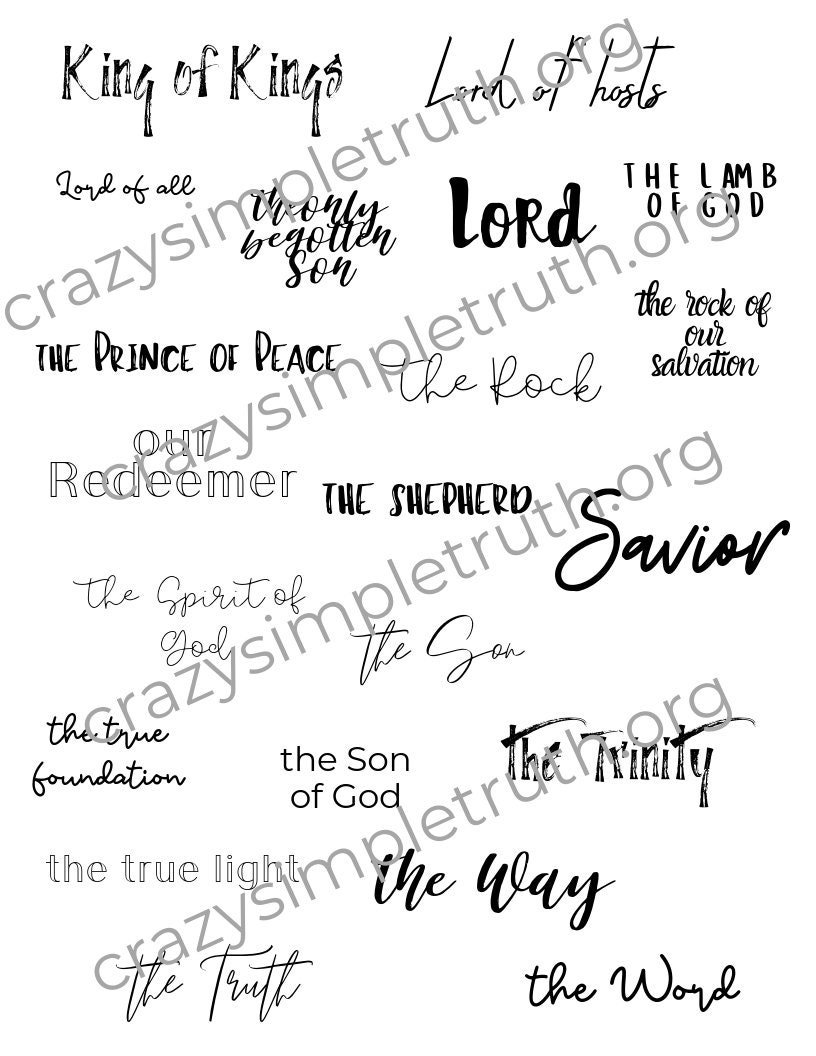 Names of God Digital Word Art for Bible Journaling Faith | Etsy