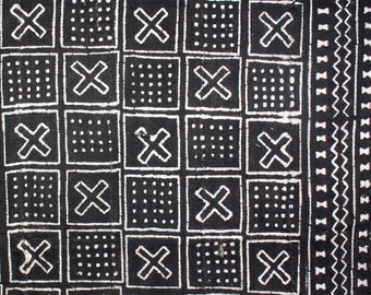 Fun Black Mudcloth,  Handwoven African Fabric, Throw, Boho