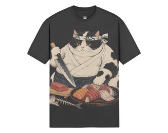 Sushi Chef Cat Front w White Crest Logo on Back
