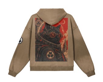 Black Cat Space Astronaut Hoodie: Faded Vintage Streetwear Backprint
