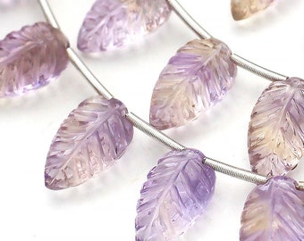Ametrine Carved Leaves 12.5 mm AAA Flat Pear Drops Micro Faceted Natural Amethyst Citrine Carved Leaf