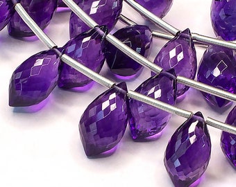 Faceted Amethyst Briolettes 11.5-12 mm Marquise Briolette Gemstone Beads AAA Purple Gemstone Beads