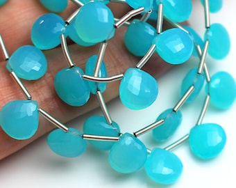 Earrings Pair DIY Jewelry Making Beads Wire Wrapping Beads 10 Pcs 15mm Aqua Blue Chalcedony Faceted Heart Briolettes Loose Gemstone