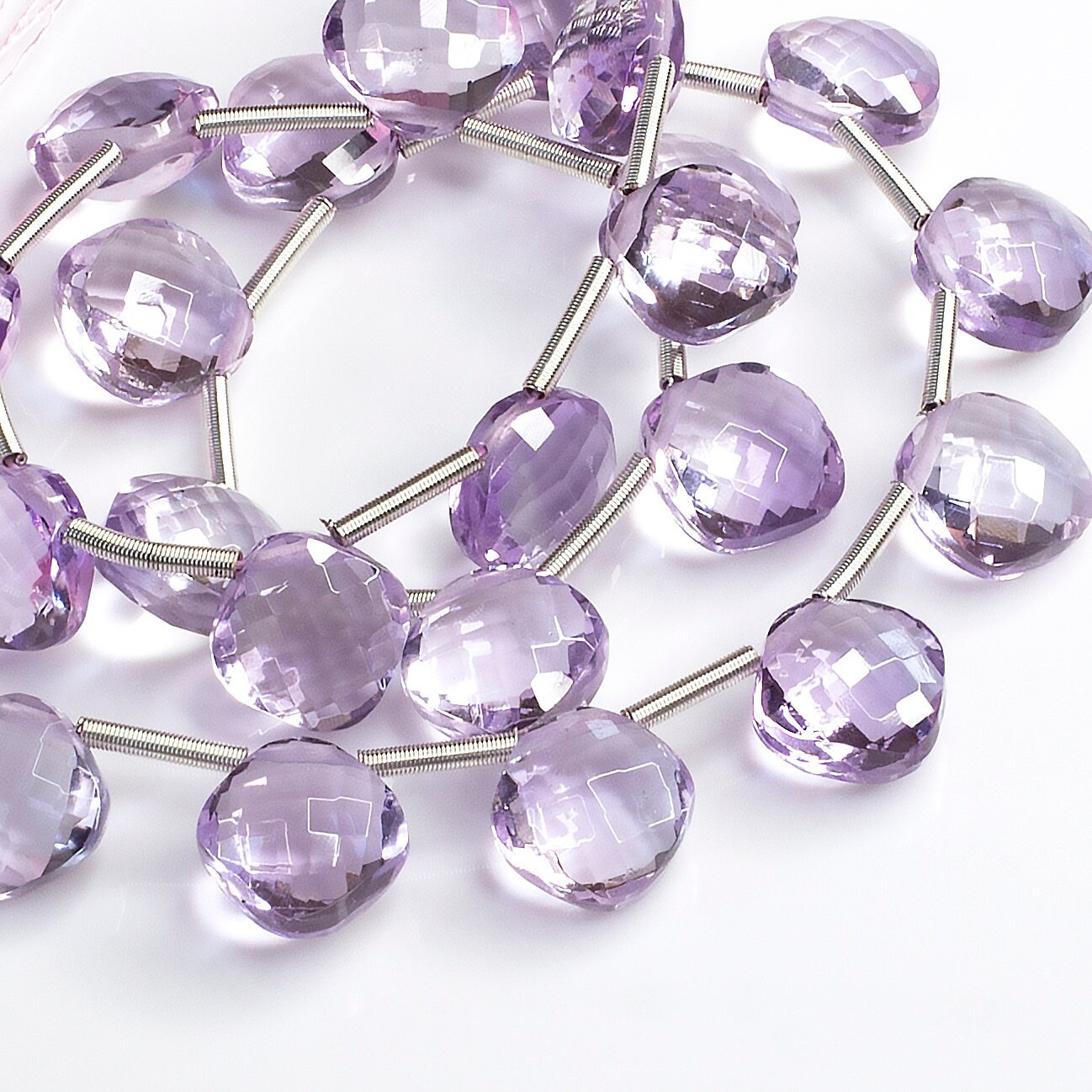 Faceted Pink Amethyst Briolettes  8 mm Diamond Briolette Gemstone Beads AAA Purple Gemstone Beads