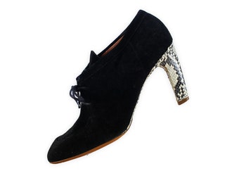 Dries Van Noten Black Snakeskin Suede Leather Pump Heels Shoes - Size 8.5