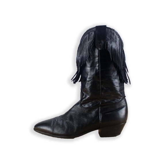 Vintage Cowboy Boots - Black Fringed Boots - Retro