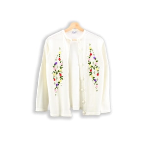 Vintage 60s Cardigan - Cute Floral Sweater - Retro 1960s Cardi - S