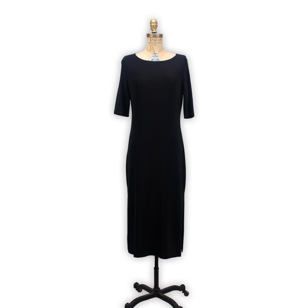 Slinky Bodycon Black Dress - Vintage 90s Skater Goth Girl Dress - Size L