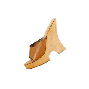 Vintage Wooden Platform Wedge Heels - 70s Vintage Shoes - Size 5