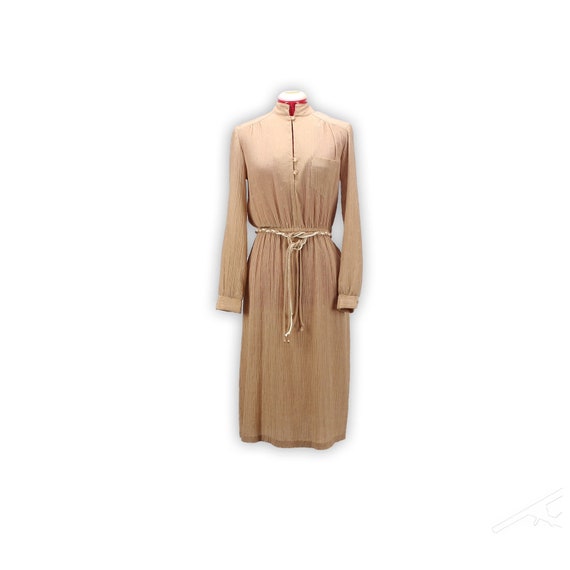 80s Vintage Dress - Beige Cottagecore Midi Dress -