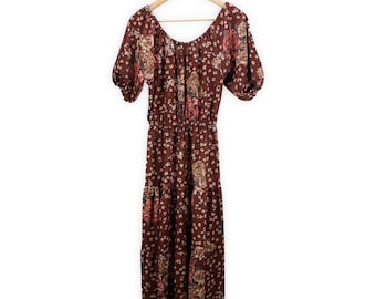 Vintage gebloemde jurk - bruine maxi-jurk van cottagecore - maat Small