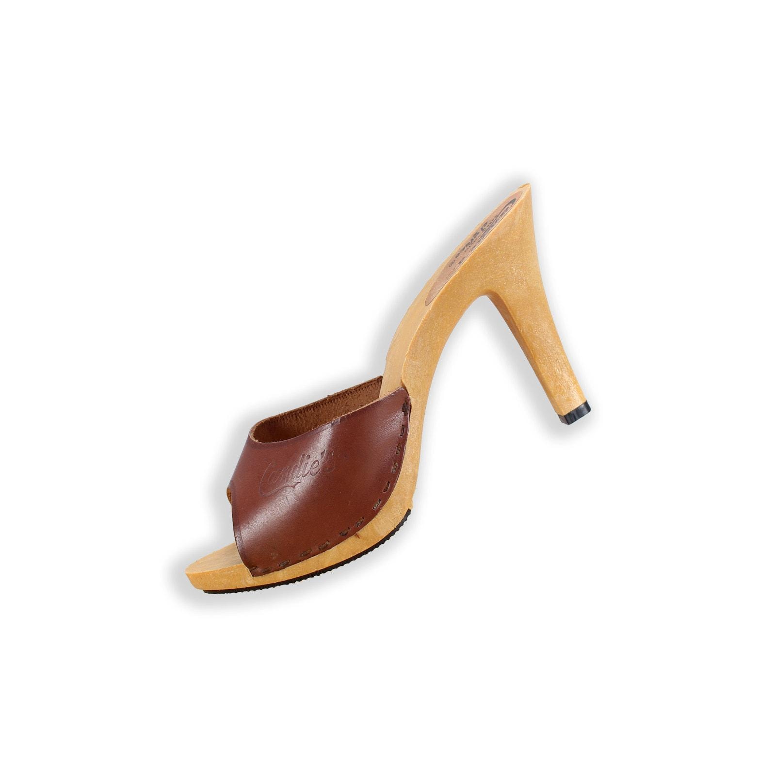 Vintage Wood Sandals- 80s Candies Heels - Boho 1980s Shoes - Size