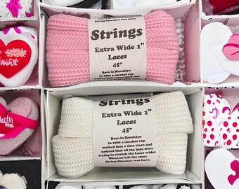 Wide 45" Shoelaces: Pink & White Polly Cotton (2 Pair)