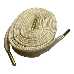 Shoe Laces Flat Wide 45 inch Off White With Gold Metal Tips. 80s Vintage