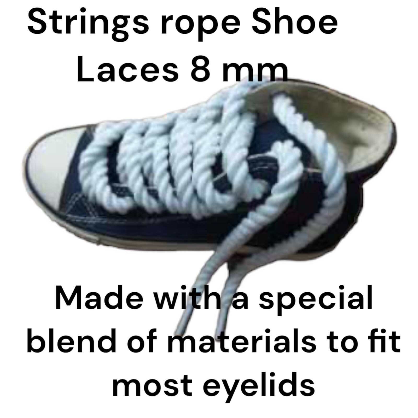 Strings Shoe Laces Twisted 8MM Round. Fits thru most eyelids Fast Ship From  U.S. (Shoelace Material:Black Rope Shoelaces 1 Pair;) 