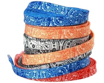 Bandanna Shoelaces: USA Made, Red & Black, 45 Inch (2 Pair)