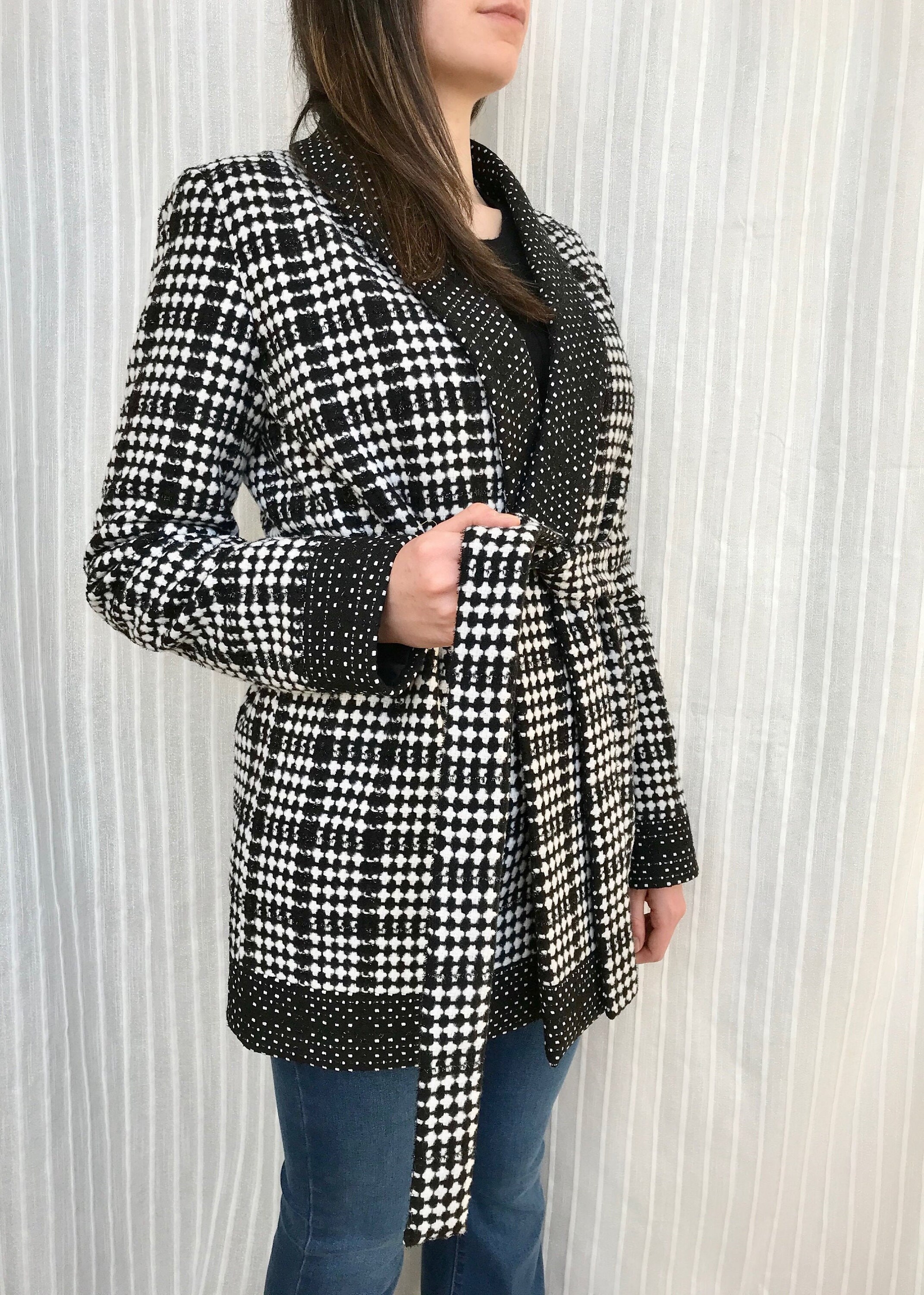Checkered coat woman wrap coat black coat woman wrap plaid Etsy