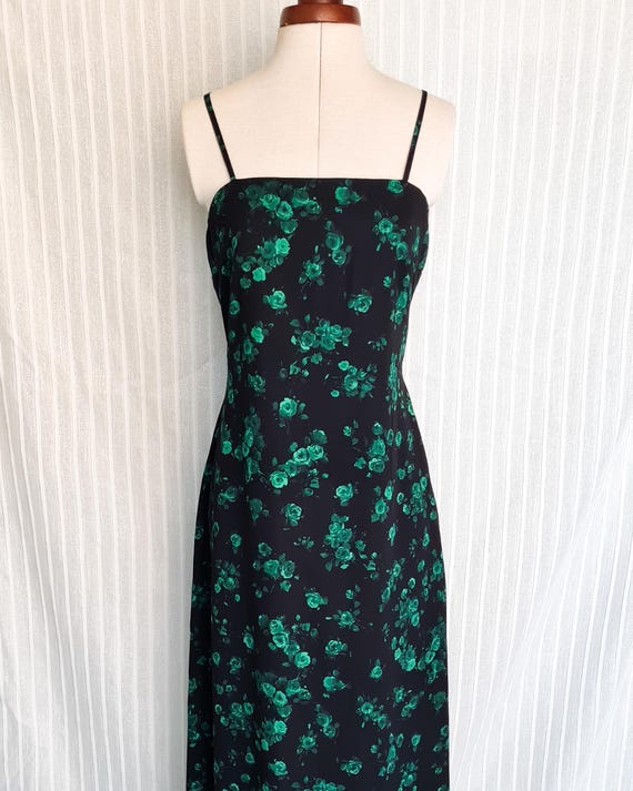 Long Black Dress With Green Flowers, Long Dress, Elegant Dress, Summer Dress,  Floral Dress, Boho Dress, Bohemian Dress, Dark Gothic Dress - Etsy