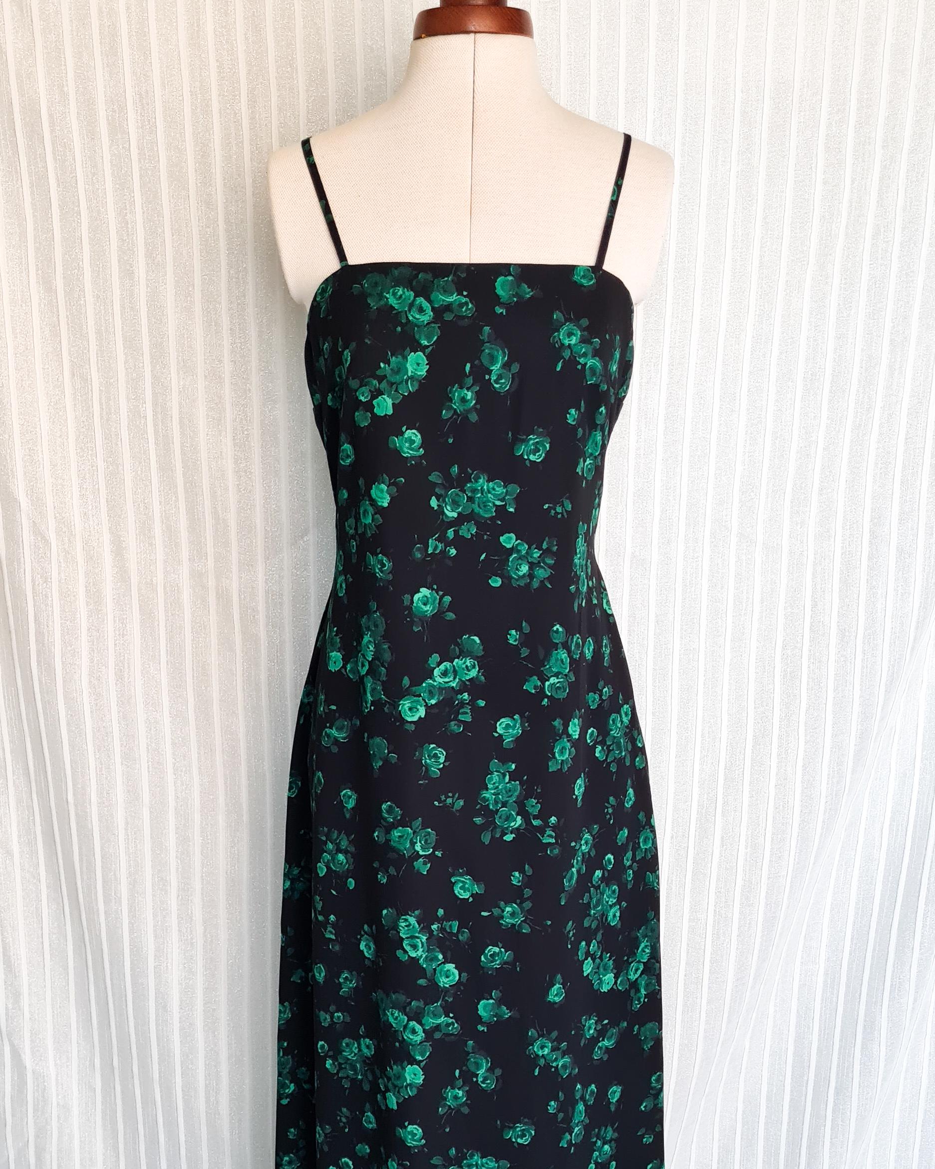 Long Black Dress With Green Flowers, Long Dress, Elegant Dress, Summer Dress,  Floral Dress, Boho Dress, Bohemian Dress, Dark Gothic Dress - Etsy