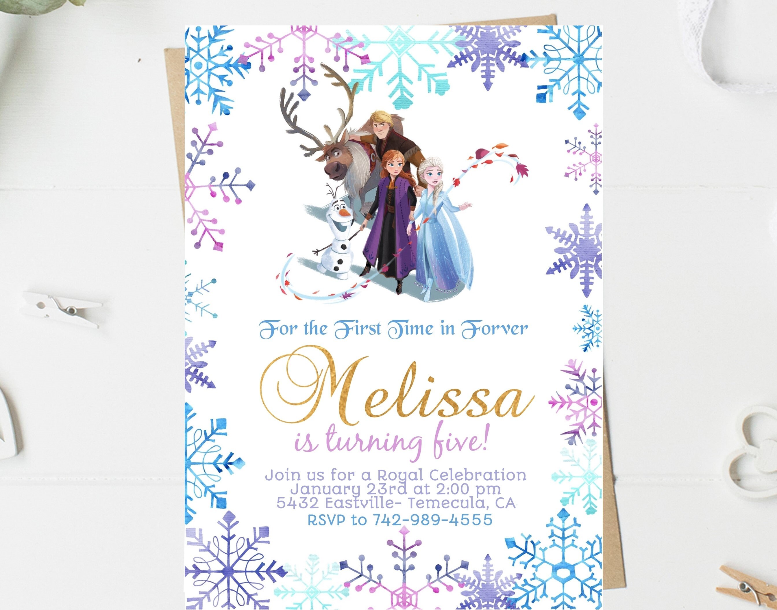 Frozen 2 Birthday Invitation Floral Gold Glitter Elsa Ana Birthday In…