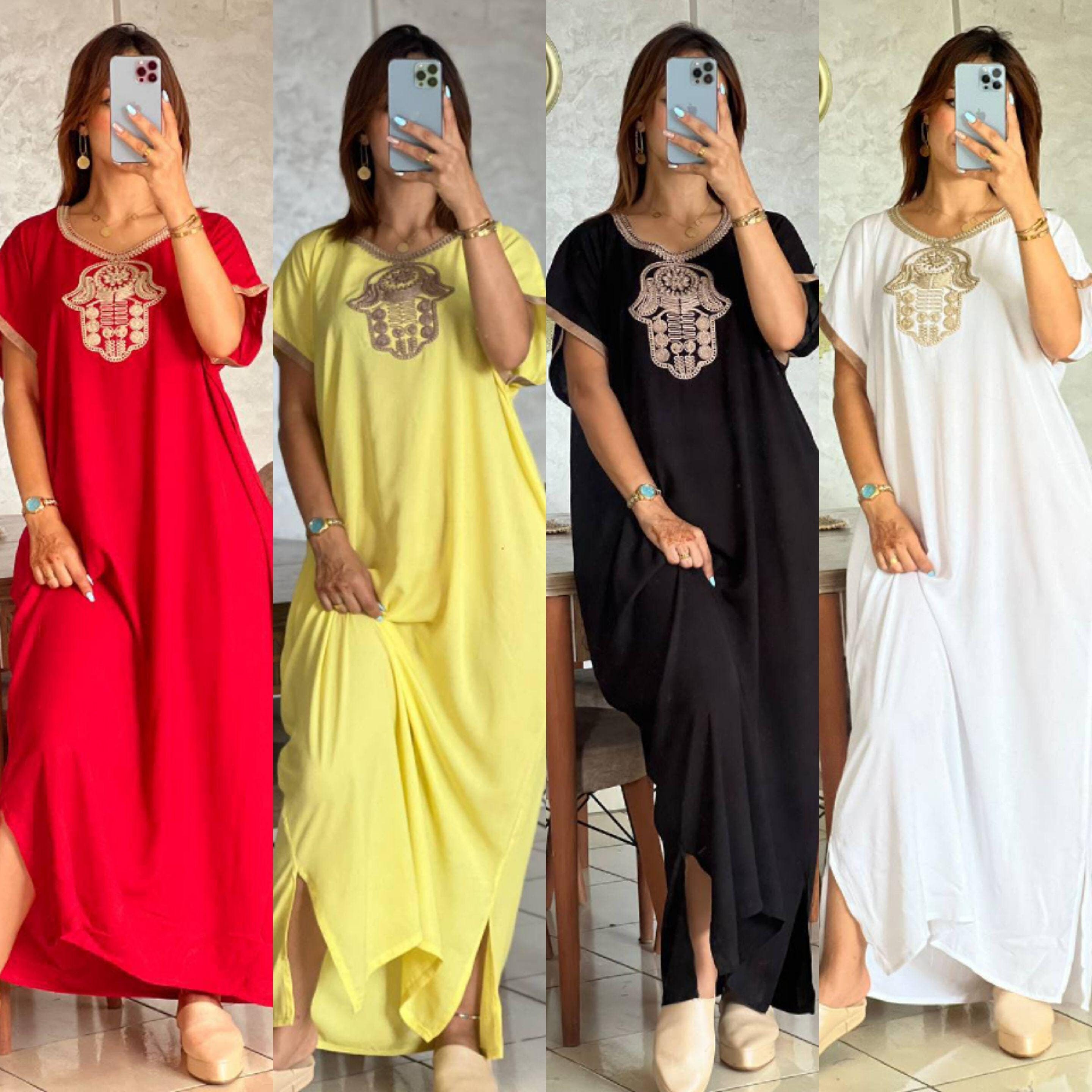 thumbnail image 2 of Handmade Moroccan Caftan / Kaftan For Women - Beige Cotton Blend Summer Beach Dress 2 of 5