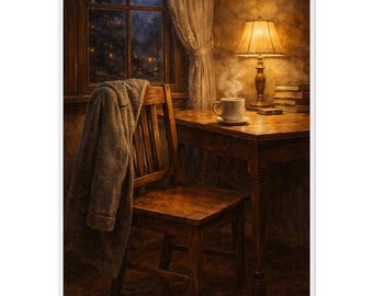 Cozy Coffee Corner Print | Warm Interior, Rustic Home Decor