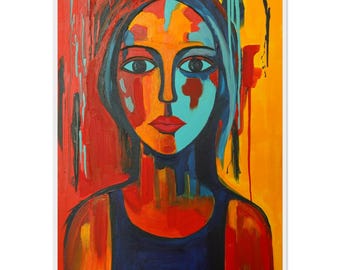 Abstract Expressionist Woman Portrait – Colorful Modern Art Print