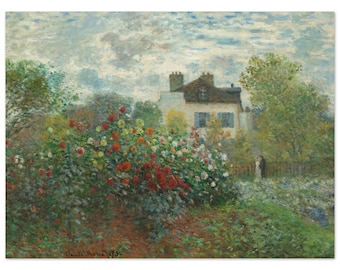 Monet Garden Print, French Impressionist Dahlia Flower Landscape Poster