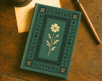 Botanical Journal Gift for Writers & Nature Lovers, Vintage Victorian Cosmos Flower Notebook, Elegant Green Floral Diary