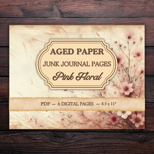 Vintage Pink Floral Old Aged Digital Printable Paper Junk Journal Page Journaling Scrapbooking Instant Download 8.5 x 11&quot; Collage Sheet
