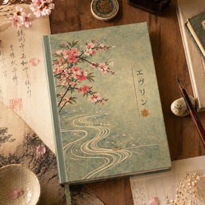 Personlig Katakana-anteckningsbok – Körsbärsblomsjournal – Vintage naturgåva för författare