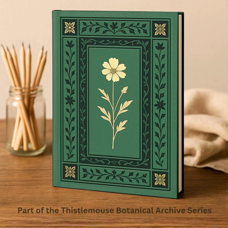 Vintage Botanical Cosmos Flower Journal, Victorian Green Floral ...
