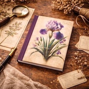 Iris Flower Journal im Vintage-Stil - Hardcover liniertes Notizbuch | Ephemera wunderliches Tagebuch, perfektes Geschenk der Natur-Writer für Garten-Enthusiasten