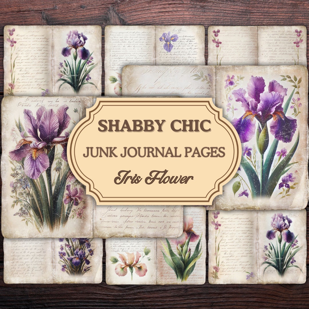 Aged Shabby Chic Junk Journal Pages Vintage Floral Iris Downloadable ...