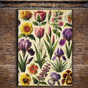 Vintage-Inspired Botanical Hardcover Journal, Flowers Garden Notebook, Boho Floral Illustration Diary, Botanical Art Lined Nature Journal