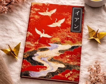 Personalized Japanese Crane Notebook, Custom Katakana Journal Gift for Writers & Stationery Lovers