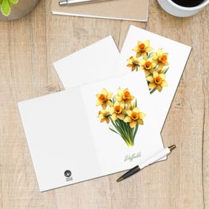 5枚パック 植物水仙イラスト グリーティングカード&封筒 - 花柄水彩文房具セット、ヴィンテージスタイルの花柄無地ギフトカード