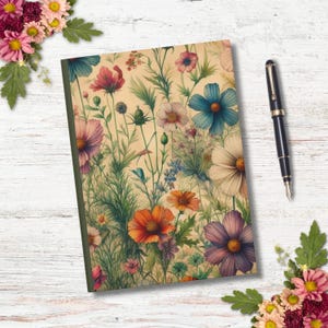 Vintage Aged Aesthetic Floral Wild Illustration Flowers Journal, Hardcover Nature Inspired Notebook, Boho Lovers Writing  Journaling Gift