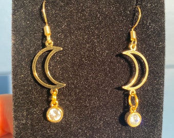 Crescent Moon Brass Earrings Boho Festival Statement Dangle