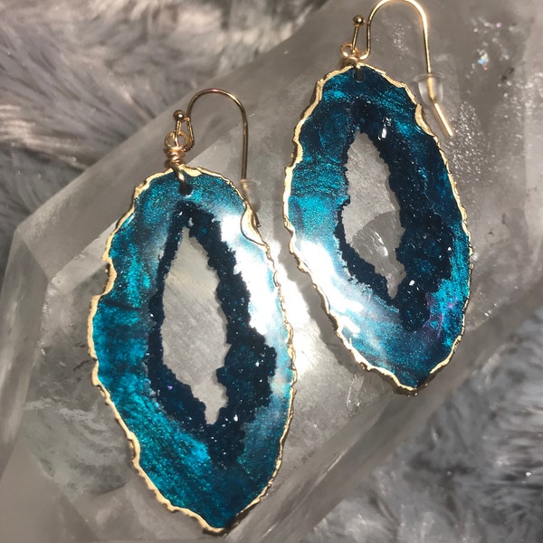 Custom Geode Earrings/Agate Geo Druzy Lightweight Statement Earrings Handmade Unique Festival Boho