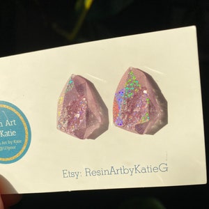 Holographic Gem Studs Holographic Geode Earrings/Agate Geo Druzy Iridescent Rainbow Sparkle Handmade Unique Boho Festival