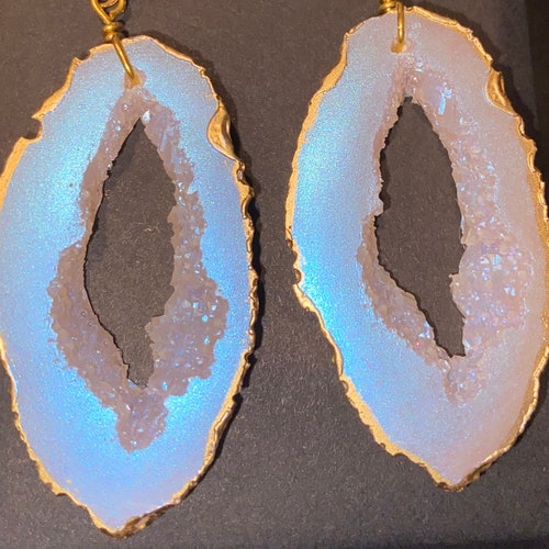 Moonstone Inspired Geode Earrings Made From Resin Etsy