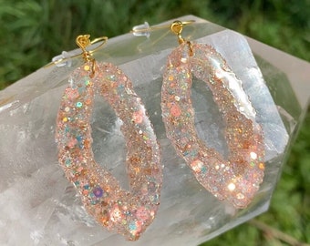 Rose Gold Geode Earrings/Agate Geo Druzy Dangle/ Lightweight Statement Jewelry/Boho Handmade Unique Festival Jewelry Made with Resin