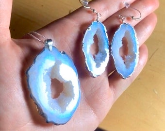 Moonstone Inspired Resin Geode Pendant and Earring Set