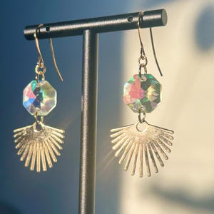 Celestial Crystal Suncatcher Boho Iridescent Rainbow Aura Statement Earrings